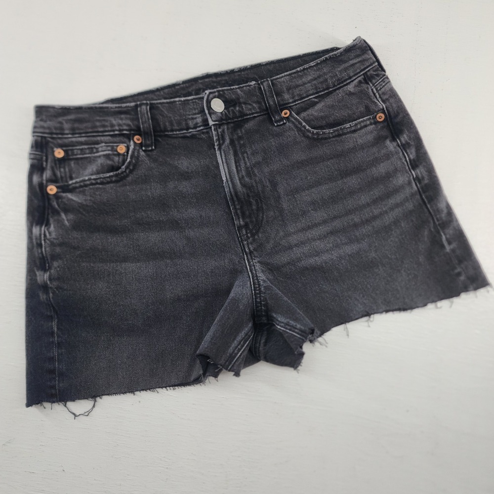 American Eagle 10 | Black Denim Cut Off‎ Shorts Stretch Raw Hem Summer